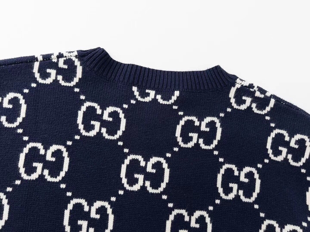 Suéter Gucci GG Monogram Jacquard – Navy/White detalhe 3