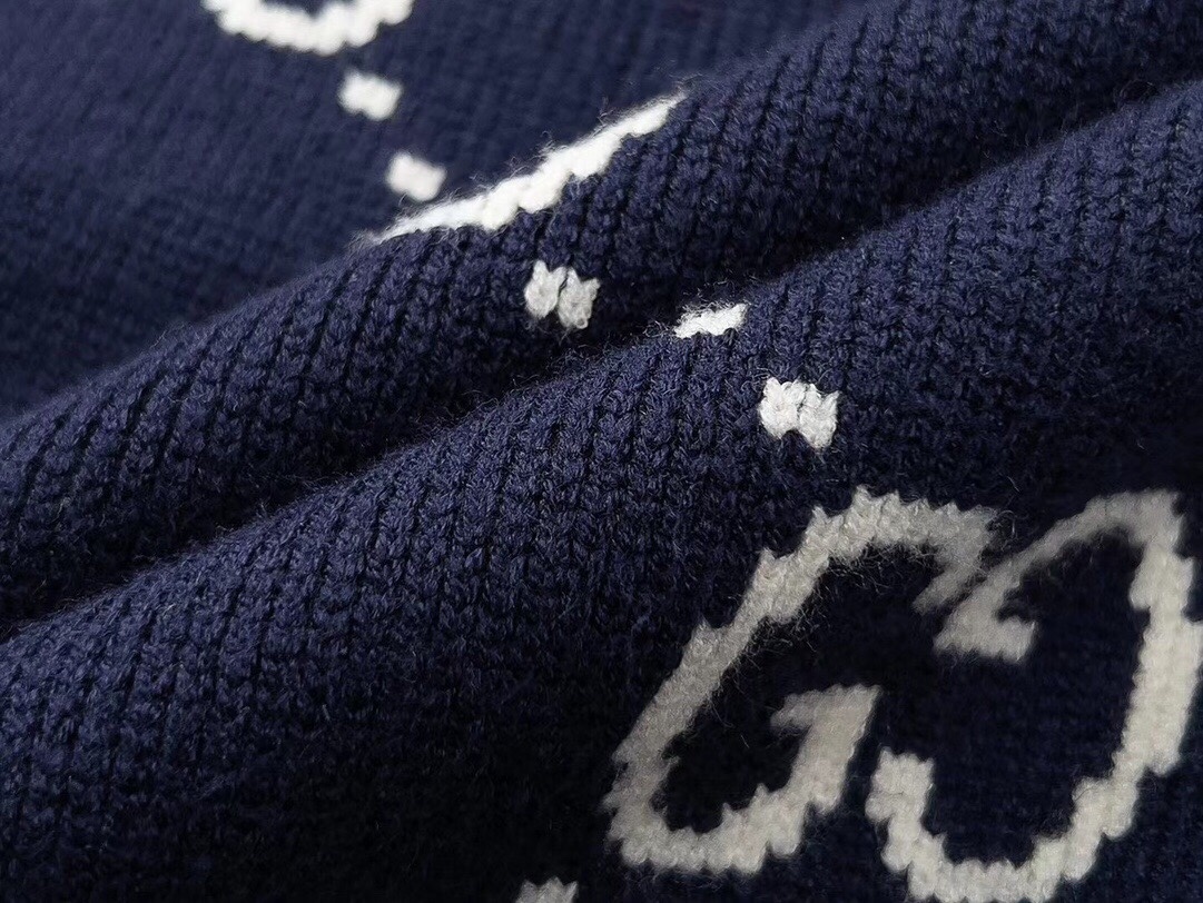 Suéter Gucci GG Monogram Jacquard – Navy/White detalhe 7