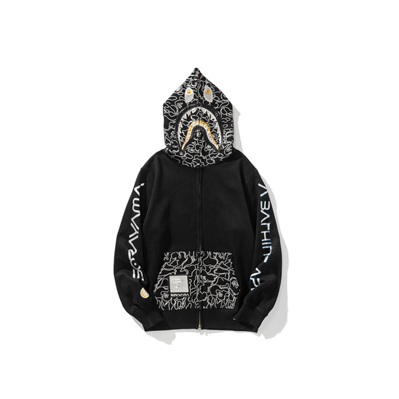 BAPE x Hajime Sorayama Shark Full Zip Hoodie Black detalhe 3