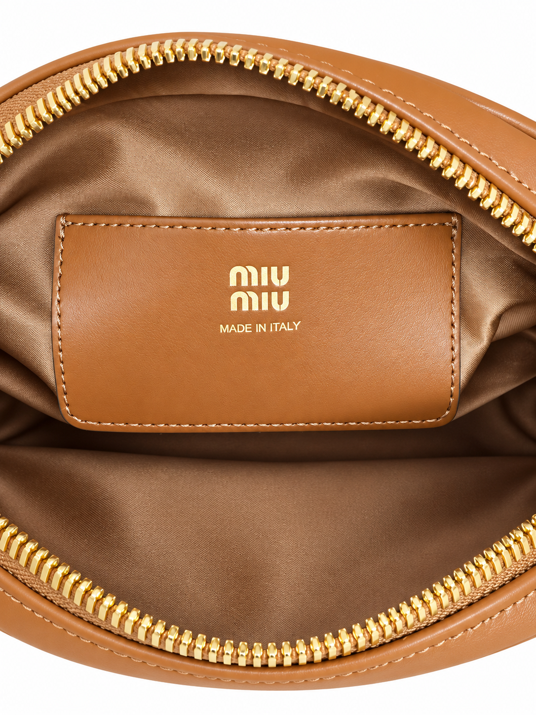 Bolsa Miu Miu Beau Small Cognac em Couro detalhe 4