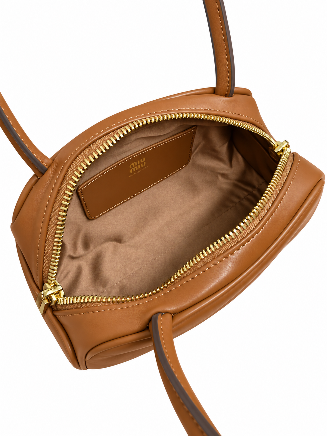 Bolsa Miu Miu Beau Small Cognac em Couro detalhe 6