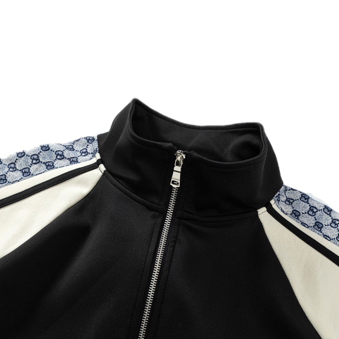 Track Jacket Gucci monogram sleeves preto/creme detalhe 3